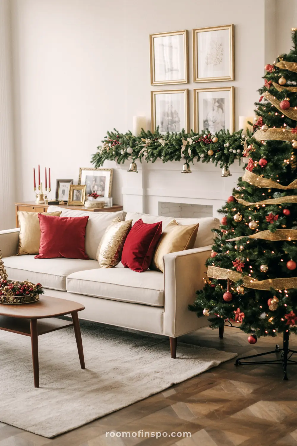 A luxuriously decorated Christmas tree with wrapped presents underneath, symbolizing yearly holiday cheer and excitement for the big day.