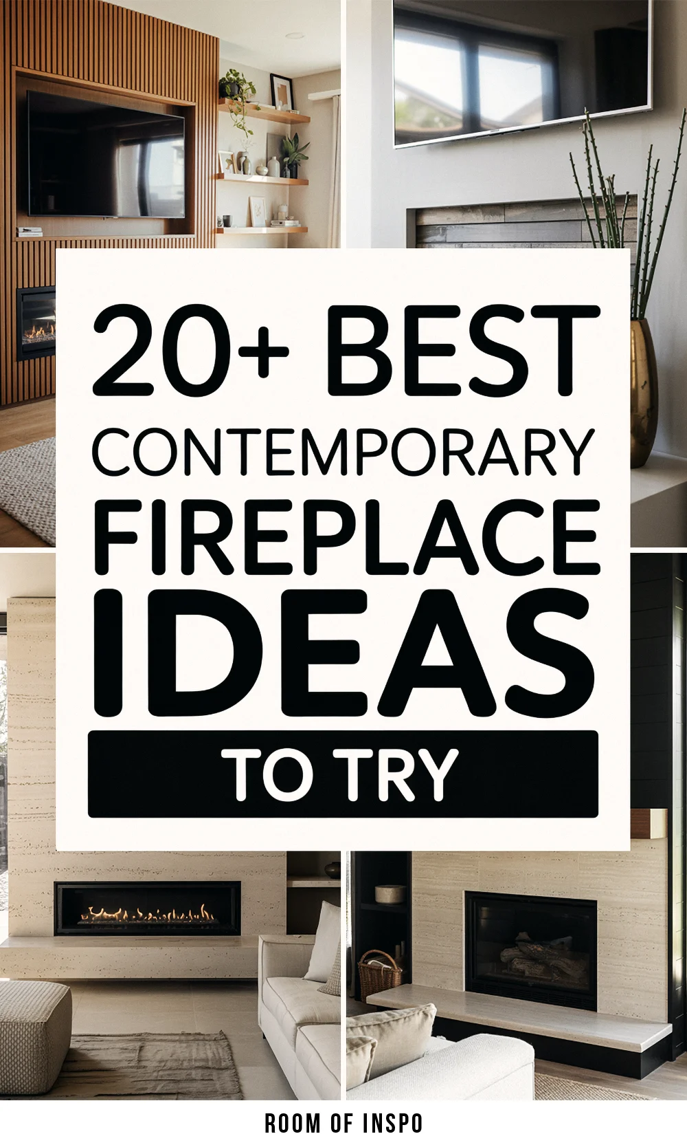 Collage with geometric fireplace, velvet cushions, and stone decor in a contemporary style.