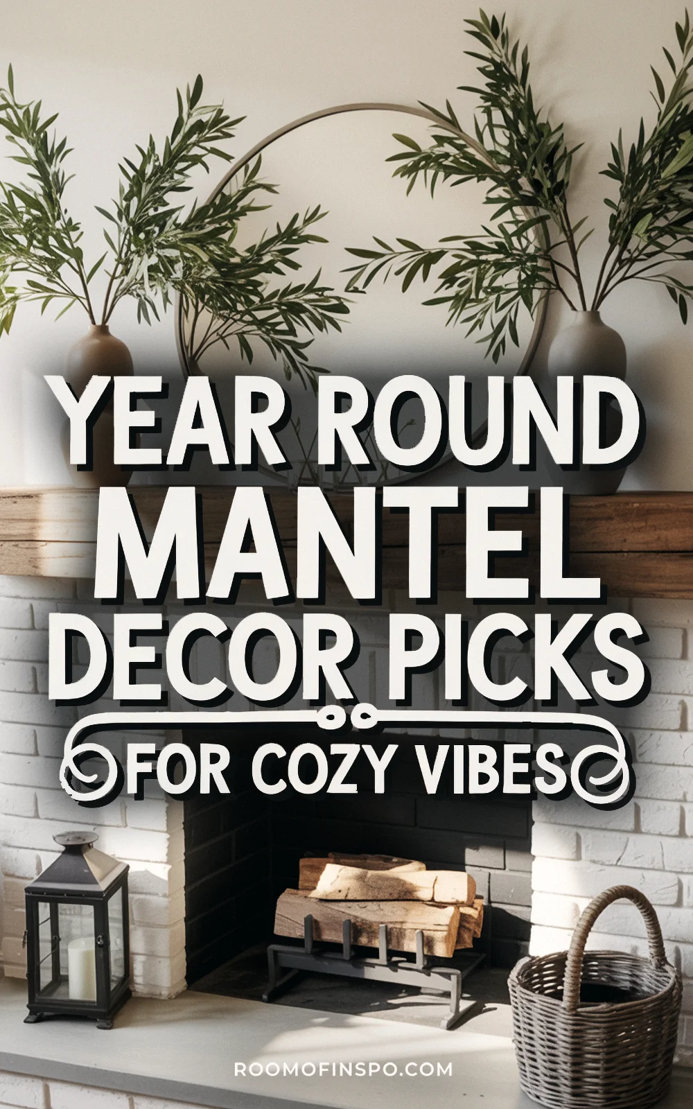 Collage showing knitted throws and pastel vases with the text “15+ Year Round Mantel Decor Picks For Cozy Vibes”.